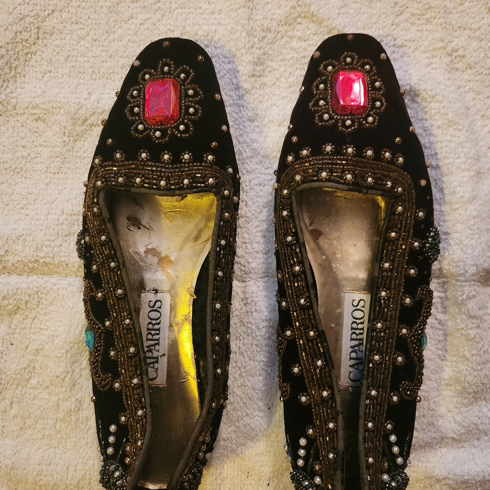 Caparros Black and Red Embellished Flats